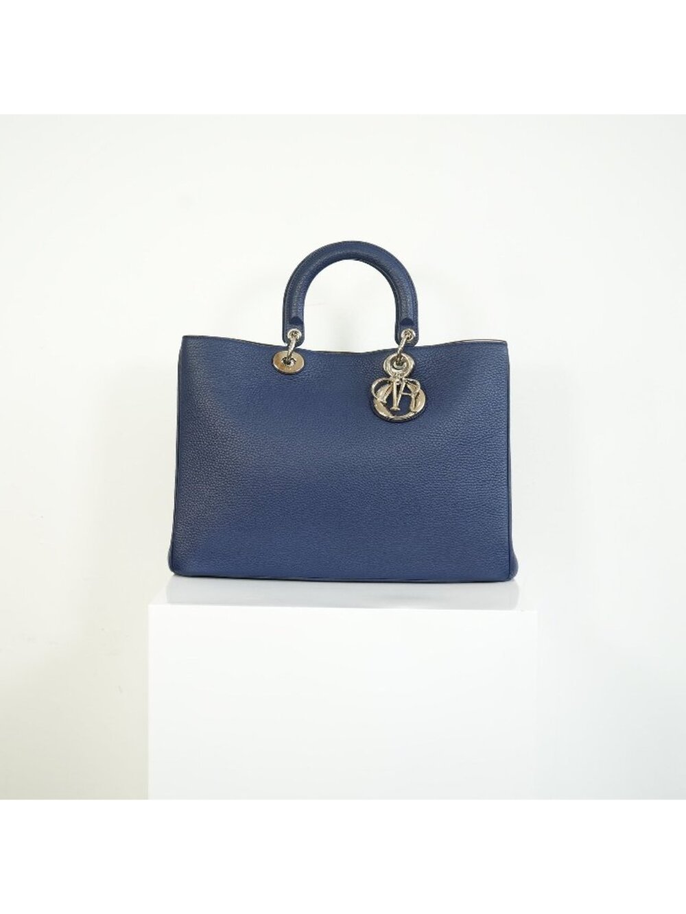 Christion Dior Diorissimo Large Tote Blue Leather Silver Hardware